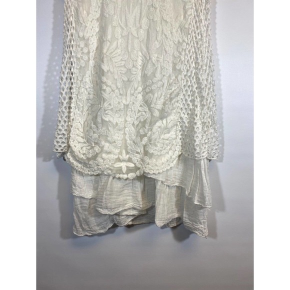 Le Marais Women's M White Sleeveless Ruffled Lace Mesh Italy Dress Crochet D20 - Picture 2 of 6